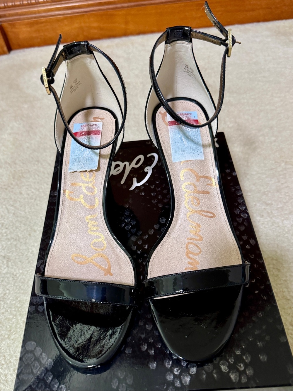 Sam Edelman Black Patent Ankle-Strap Dressy Sandals Size 9W